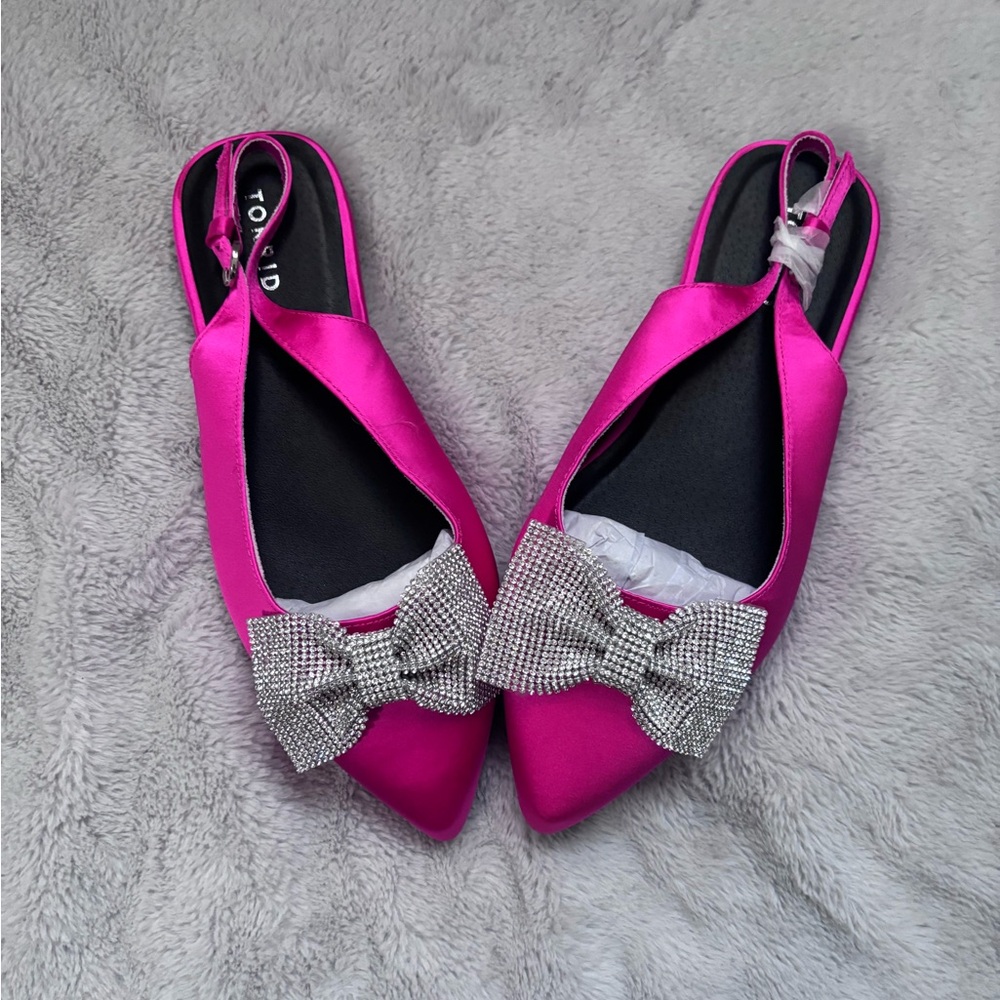 Hot Pink Embellished Bow Pointed Toe Slingback (WW)